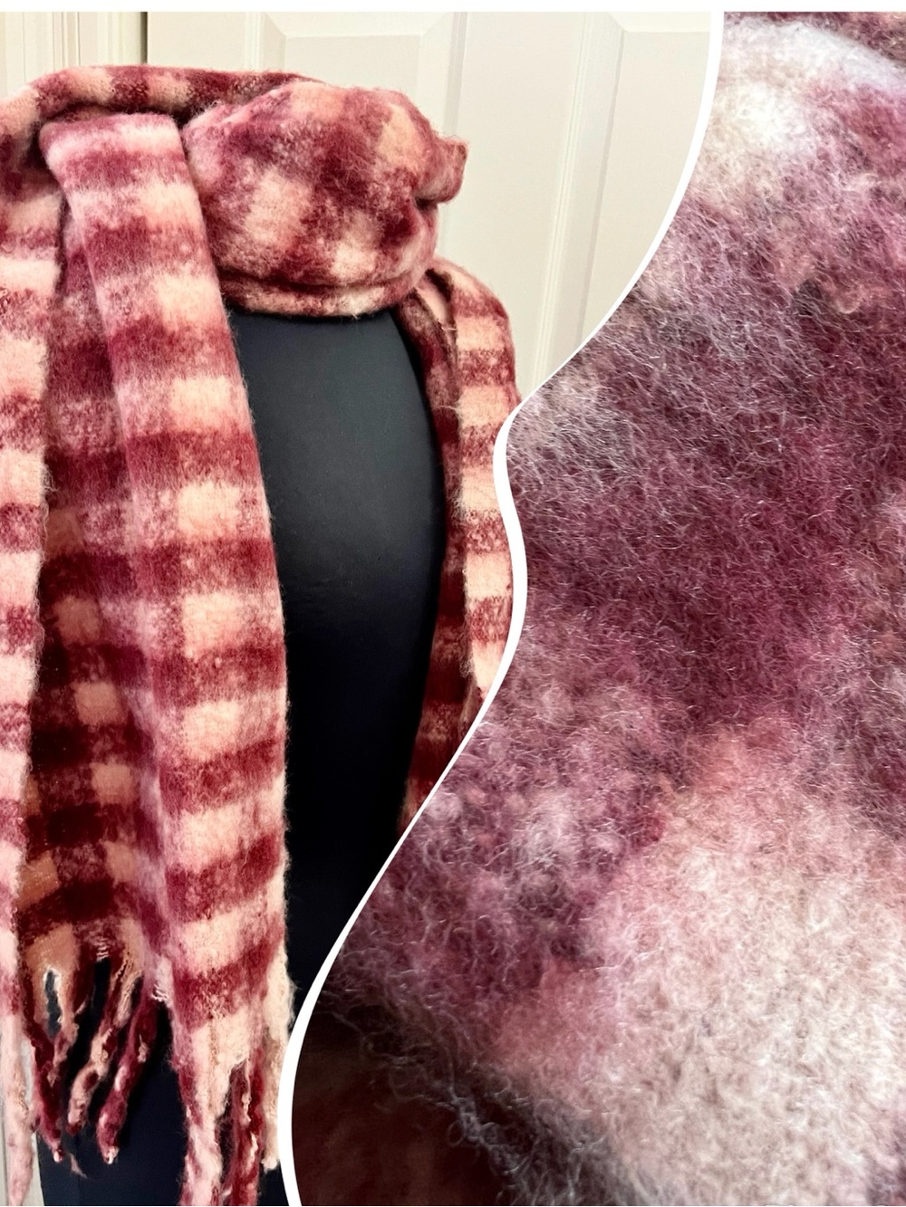 Steve Madden Burgundy Plaid Scarf